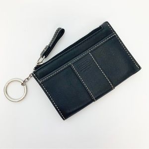 COACH Leather Card Holder Key Chain in Black Classic Chic 4.5” x 3”